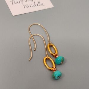 Genuine Kingman Turquoise Gold Link Earrings
